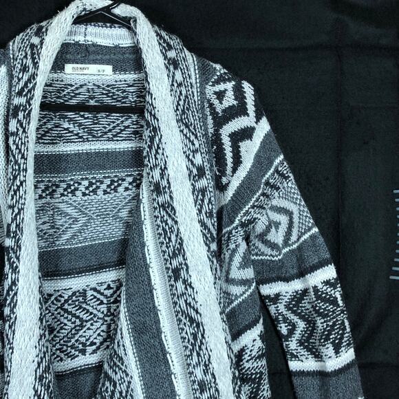 Old Navy Womens Sweater Gray Cardigan Aztec Waterfall Open Front Small - Picture 5 of 12